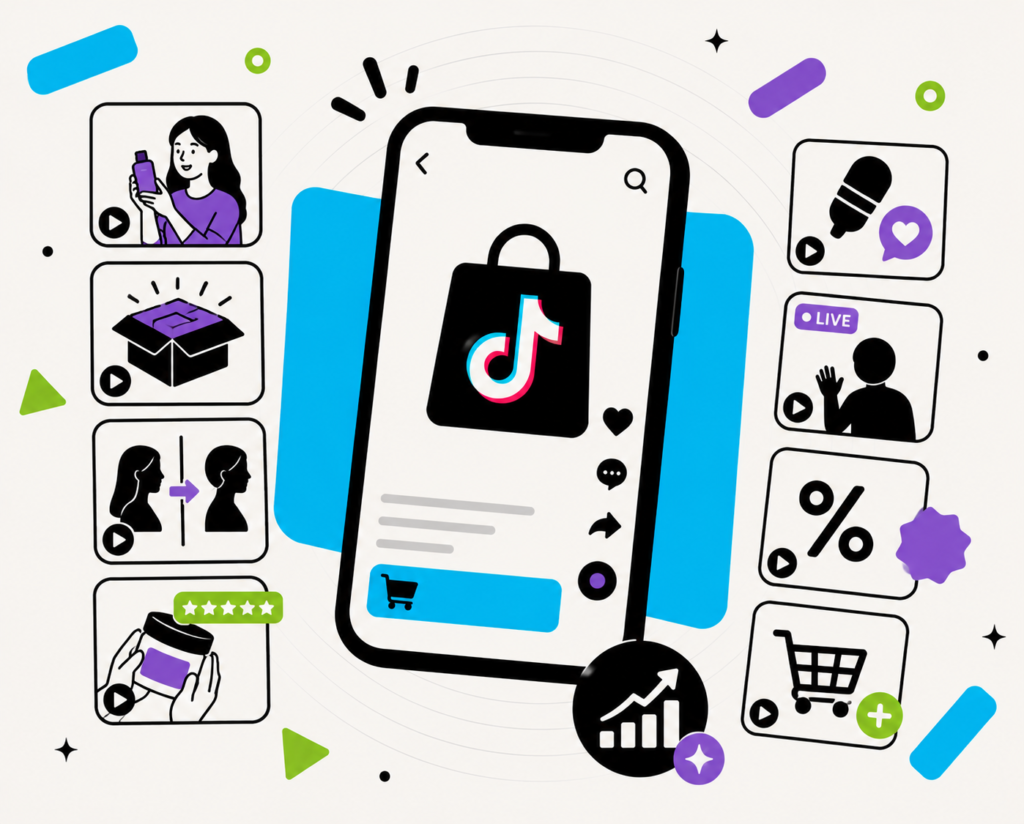conteúdo tiktok shop formatos vídeo vendas algoritmo 2026